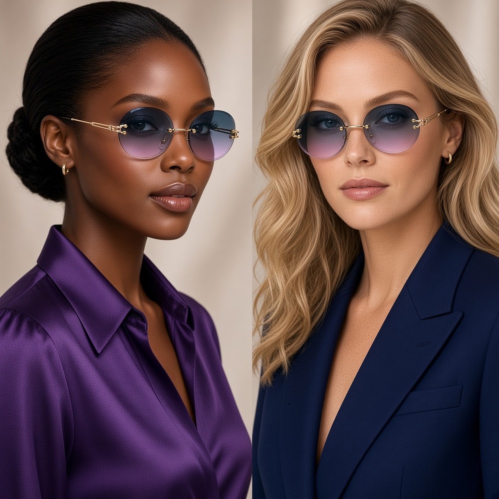 Rimless Sunglasses Women One Size Teal Purple New Gold Frame UV400 Round C-Decor